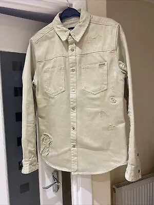 Buy Zara Distressed Denim Jean Shirt Jacket Men Medium Relaxed Fit Snap Button • 14.99£