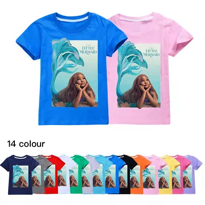 Buy Kids Girls 2023 The Little Mermaid Cotton T-Shirt Short Sleeve Casual Tee Tops • 7.63£