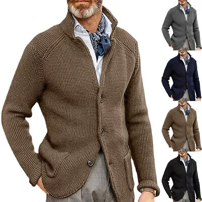 Buy Mens Long-Sleeve Knitted Cardigan Coat Button Up Solid Slim Fit Sweater Jackets • 25.67£