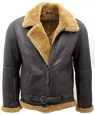 Buy Men’s Brown RAF Real Shearling Sheepskin Flying Leather Jacket With Ginger Fur • 324.99£
