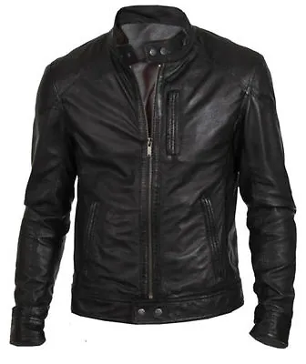 Buy Men's Designer Biker Hunt Stylish Black Leather Jacket Plus Size Available • 71.99£