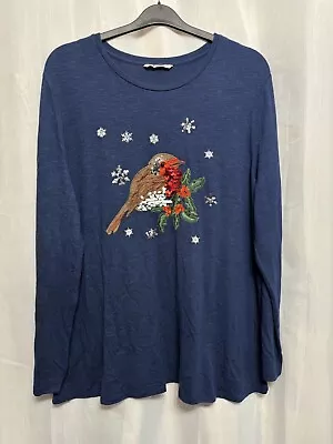 Buy -174 Tu Plus Sz 24 Navy Knit Sequin Embroidered Robin Holly Xmas Jumper • 25£