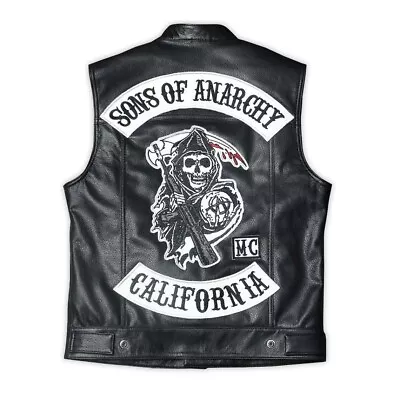 Buy Sons Of Anarchy Style Motorcycle Gang Men's Genuine Black Leather Jacket Vest • 89.95£