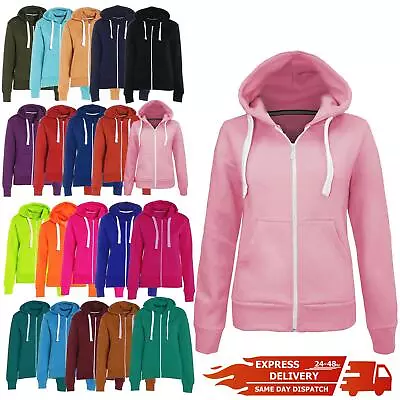 Buy Women's  Ladies Hooded Sweatshirt Jacket Plain Hood Girls Zip Top Plus Size • 6.49£