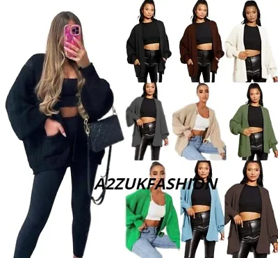 Buy Womens Chunky Knitted Oversized Balloon Sleeve Ladies Jumper Cardigan Tops New • 15.99£