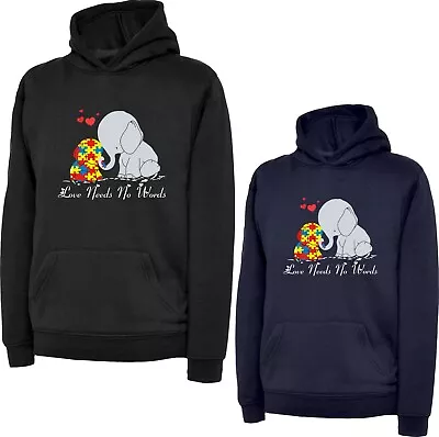 Buy Autism Awareness Love Need No Words Autism Kid Elephant Hoodie Autism Quote Tops • 18.99£