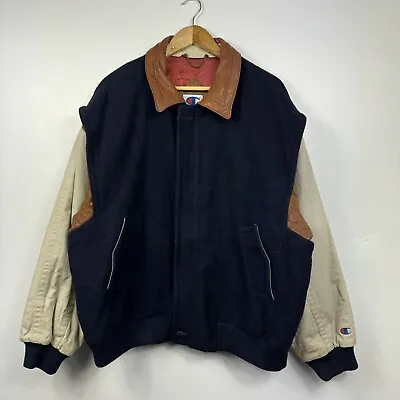 Buy Vintage Champion Jacket, Varsity Bomber Letterman, Wool Leather, Size Mens XL • 99.95£