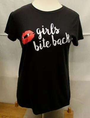 Buy City Streets Women's Black T-Shirt Large  Girls Bite Back  Red Lips With Fangs • 4.74£