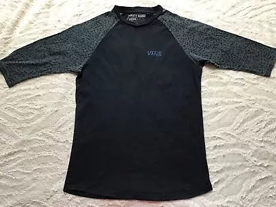 Buy Vans Black T-shirt With Patterned 3/4 Sleeves - Sz S • 6.99£