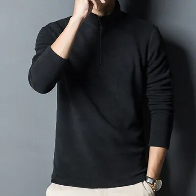 Buy Winter Men Double-sided Fleece T-Shirt Zipper Stand Collar Pullover Casual Tops • 13.36£