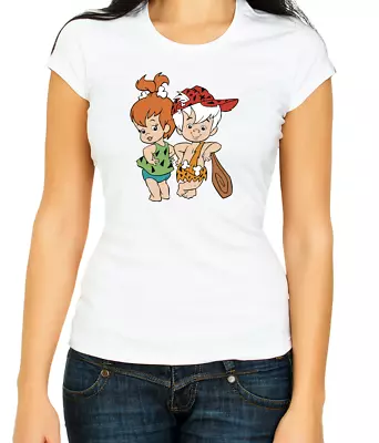 Buy The Flintstones Characters White / Black  Women's 3/4 Short Sleeve T-Shirt L019 • 10.51£