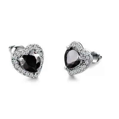 Buy 925 Silver Filled Stud Earring Pretty Heart Cubic Zircon Women Wedding Jewelry • 3.71£