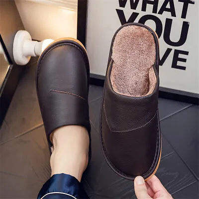 Buy Men Slippers Big Sizes Leather Home Indoor House Slippers • 17.99£