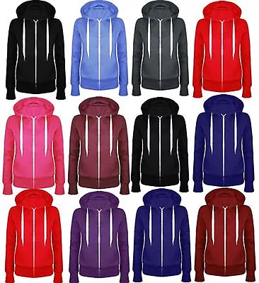 Buy Ladies Zip Hoodies Plain Hoody Top Womens Sweatshirt Jacket Plus Size 14 - 28 • 13.99£