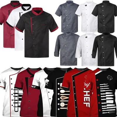 Buy UK Mens Unisex Chef Coat Jacket Restaurant Kitchen Workwear Cook Baking Uniform • 13.01£