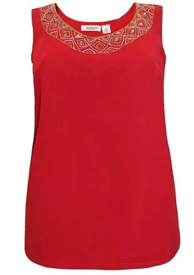 Buy RUBY-RED Bead & Sequin Embellished Sleeveless Top UK Size 22 Nwot • 1.99£