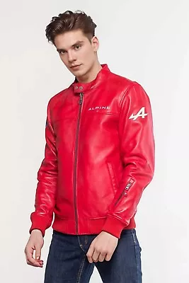 Buy Men's Alpine Red Bomber Genuine Real Leather Varsity Jacket. • 57.63£