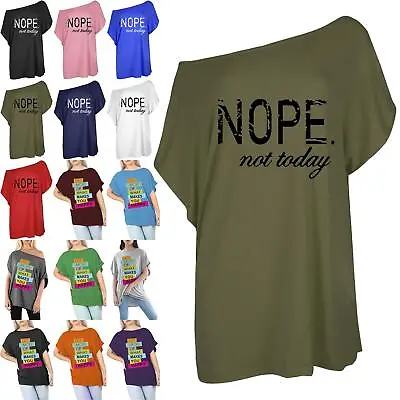 Buy Women Oversized One Shoulder Batwing Sleeve Nope Not Today Printed Loose T Shirt • 4.49£