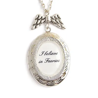 Buy I BELIEVE IN FAERIES Peter Pan Fairy Charm Locket Necklace Silver Disney • 25.99£