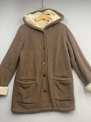 Buy Liz Claiborne Jacket Women’s Oversized Fleece Brown Hooded Button Pockets Size S • 15.41£