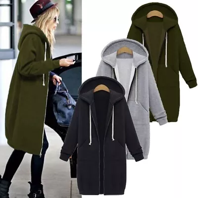 Buy Stylish Women's Plus Size Zip Hooded Long Jacket (Black Light Grey Army Green) • 16.85£
