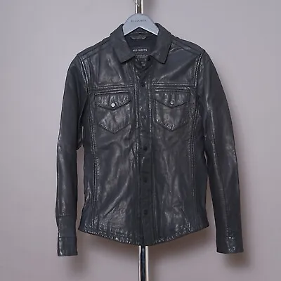 Buy ALL SAINTS RAYDON Leather Shirt Jacket SMALL Mens Black Moto Biker Celebrity S • 179.99£