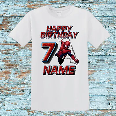 Buy New Spiderman Personalised Kids Birthday Party T-shirt Gift Any Number 3-16yer • 9.99£