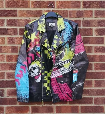 Buy Maison Noir Black Jacket Vegan Leather Biker Skull Blue Pink Yellow Bomber Coat • 80£
