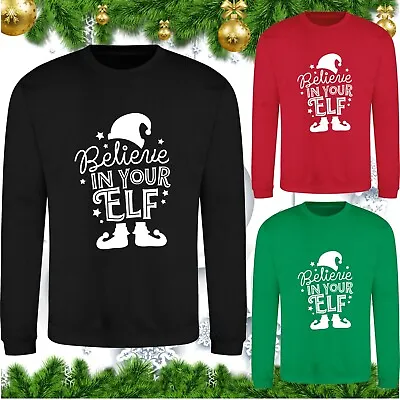 Buy Believe In Your Elf Christmas Jumper Xmas Elf Novelty Humour Party Costume Top • 17.99£