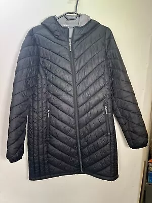 Buy Ladies Michael Kors Black Chevron Puffer Mid-length Hooded Coat Size L • 30£