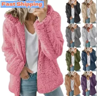 Buy Soft Warm Teddy Bear Fluffy Coat Ladies Fleece Zip Jacket Winter Outwear Womens • 13.99£