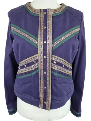 Buy NEW Indigo Purple Denim Frontier Gold And Green Trim Short Jacket - Size 12  • 25£