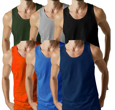 Buy 3 X Mens Vests 100% Cotton Tank Top Summer Training Gym Pack JERSEY S-5XL • 6.97£