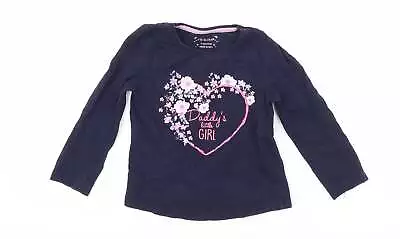 Buy Primark Girls Blue Cotton Basic T-Shirt Size 3-4 Years Round Neck Pullover - Dad • 4.75£