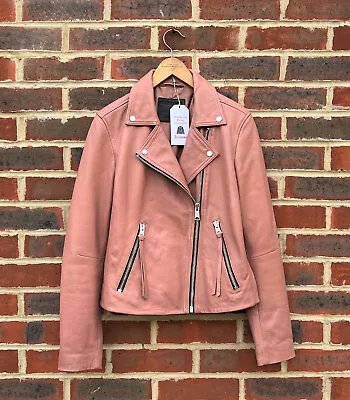 Buy *WOW* All Saints Ladies DALBY Leather Biker Jacket UK12 US8 EU40 Moto Pink • 189.99£