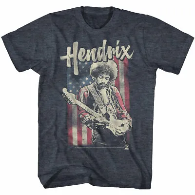 Buy Jimi Hendrix In Front Of America Flag Playing Guitar Men's T Shirt Rock Merch • 40.37£