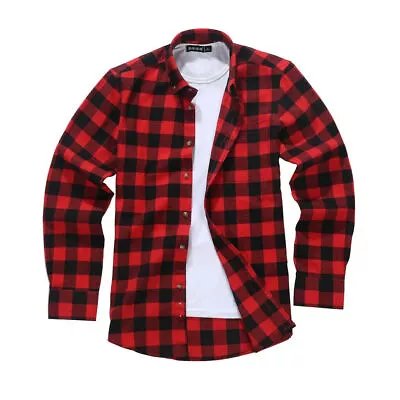 Buy Tartan Flannel Mens Lumberjack Shirt Casual Vintage Red Black Plaid,Size S - 3XL • 18.95£
