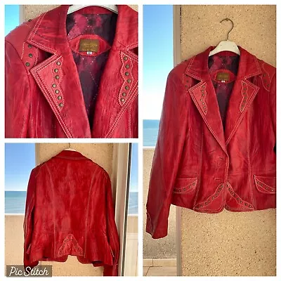 Buy Womens Leather Biker Jacket Size Xl Red Studded Vintage Designer Worn On Film! • 81.59£