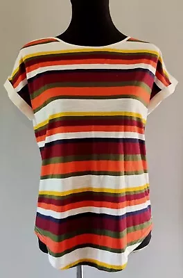 Buy Oasis Bright Multi Colour Stripe Soft Feel Tshirt Top Size M • 4.99£