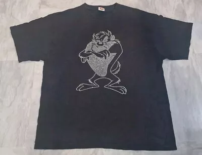 Buy Vintage 90s Taz Looney Tunes Rhinestones T Shirt Men Size 2XL Black Preloved • 26.99£