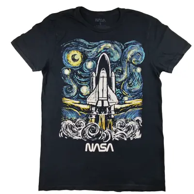Buy NASA POP ART Spaceship Rocket T Shirt Size S Navy Cotton Short Sleeve • 8.09£