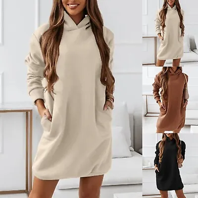 Buy Women Hoodies Dress Casual Long Sleeve Oversized Sweatshirts Dress With Pocket • 26.34£