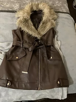Buy Brown Leather Jacket Woman’s Size 12  With Fur Never Worn Absolutely Stunning • 7£