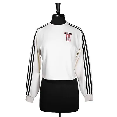 Buy Adidas Women's Sweatshirt Ivory Black Crewneck Long Sleeve Cropped Sweater Small • 21.30£