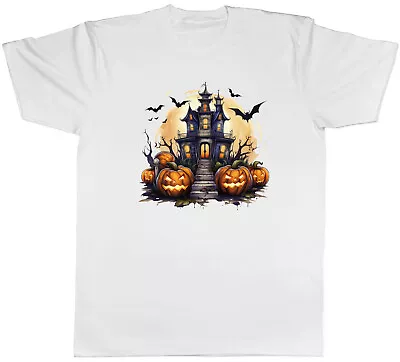 Buy Spooky Halloween Mens T-Shirt Haunted House Pumpkin Bats Tee Gift • 8.99£