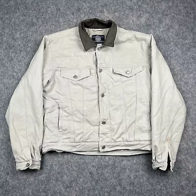 Buy Trucker Jacket Mens Large Denim Quilt Lined Button Down Corduroy Jinglers Beige • 14.99£