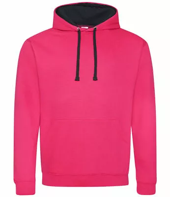 Buy AWDis Mens Varsity Hoodie Contrast Hood Jumper Casual Pullover Hooded Sweatshirt • 16.87£