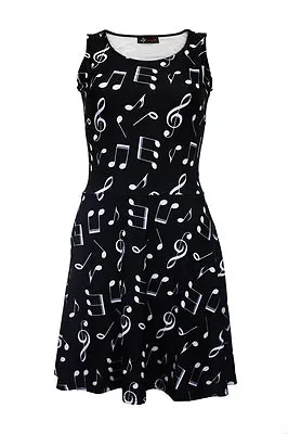 Buy Women's Unique Musical Symbols Notes Printed Rockabilly Flared Skater Dress • 25.99£