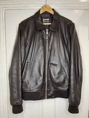Buy Schott Dark Brown Leather Bomber Jacket Men’s XL • 120£