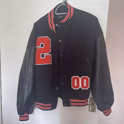 Buy Boohoo  Pu Sleeve Over Sized Varsity Jacket Size 6 Black • 7.99£